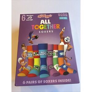 Kellogg's Soxers Gift Set Crew Length Socks-6 Pairs‎ One Size 8-13 NEW